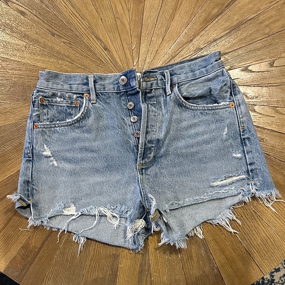 Agolde Blue Distressed Jean Shorts